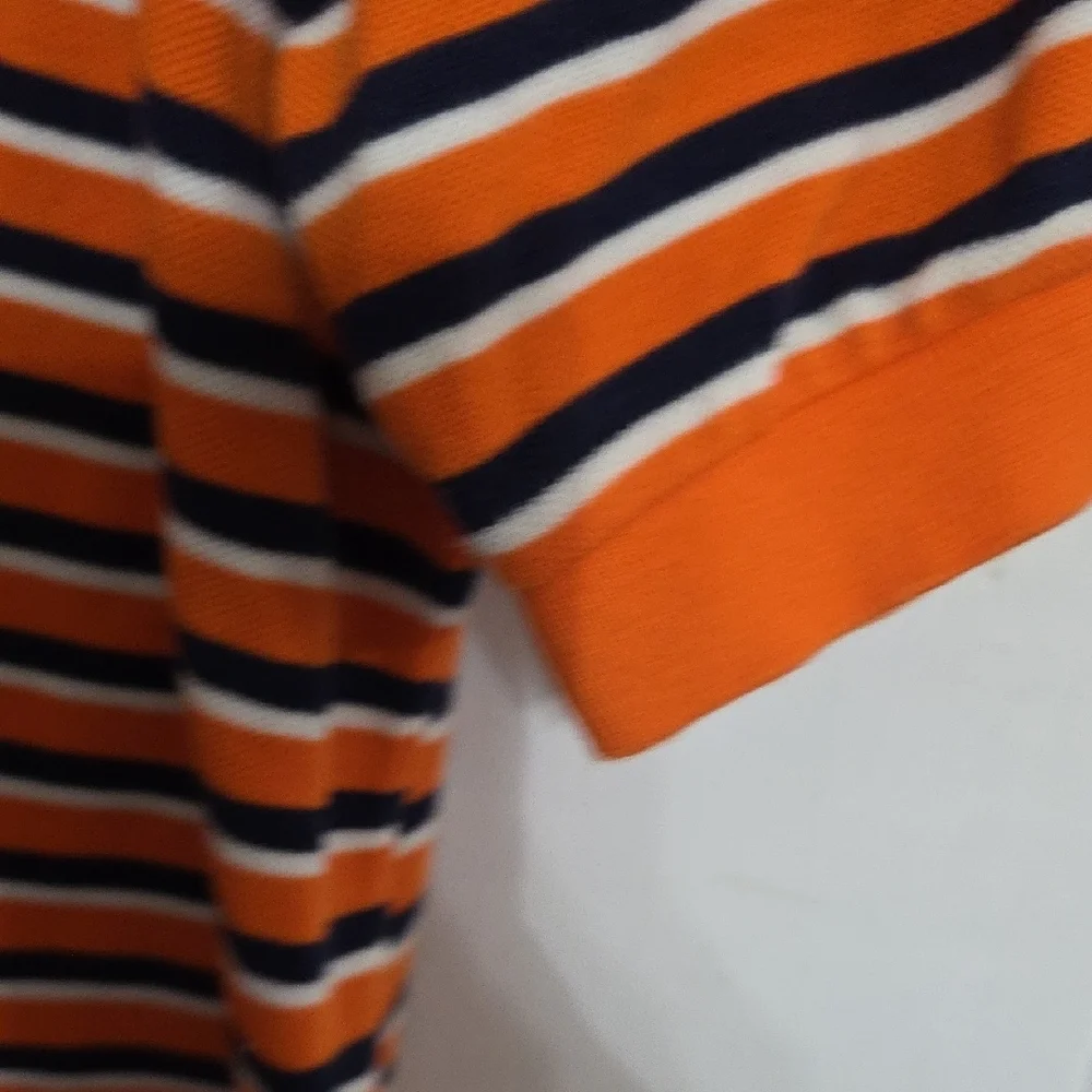 Polo by Ralph Lauren Mens Orange/Navy Striped Polo Shirt Collar Buttons Sz L GUC